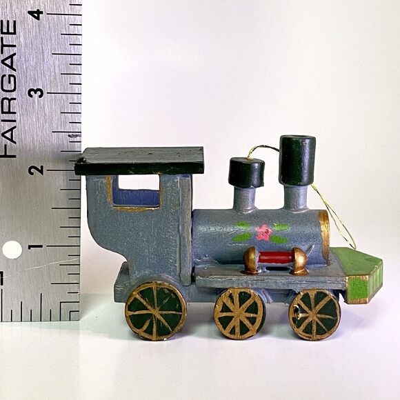 Vintage Christmas Lot 4 Painted Wood Ornaments Nutcracker Train Sled Drummer - Picture 6 of 16